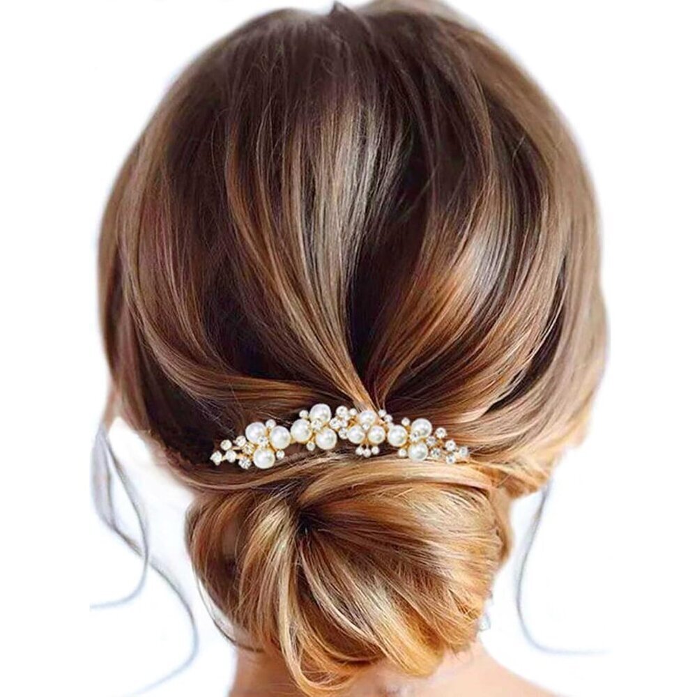 Wedding Hair Combs Gold Pearls Crystal Brides Headpiece Hair Clip for Women